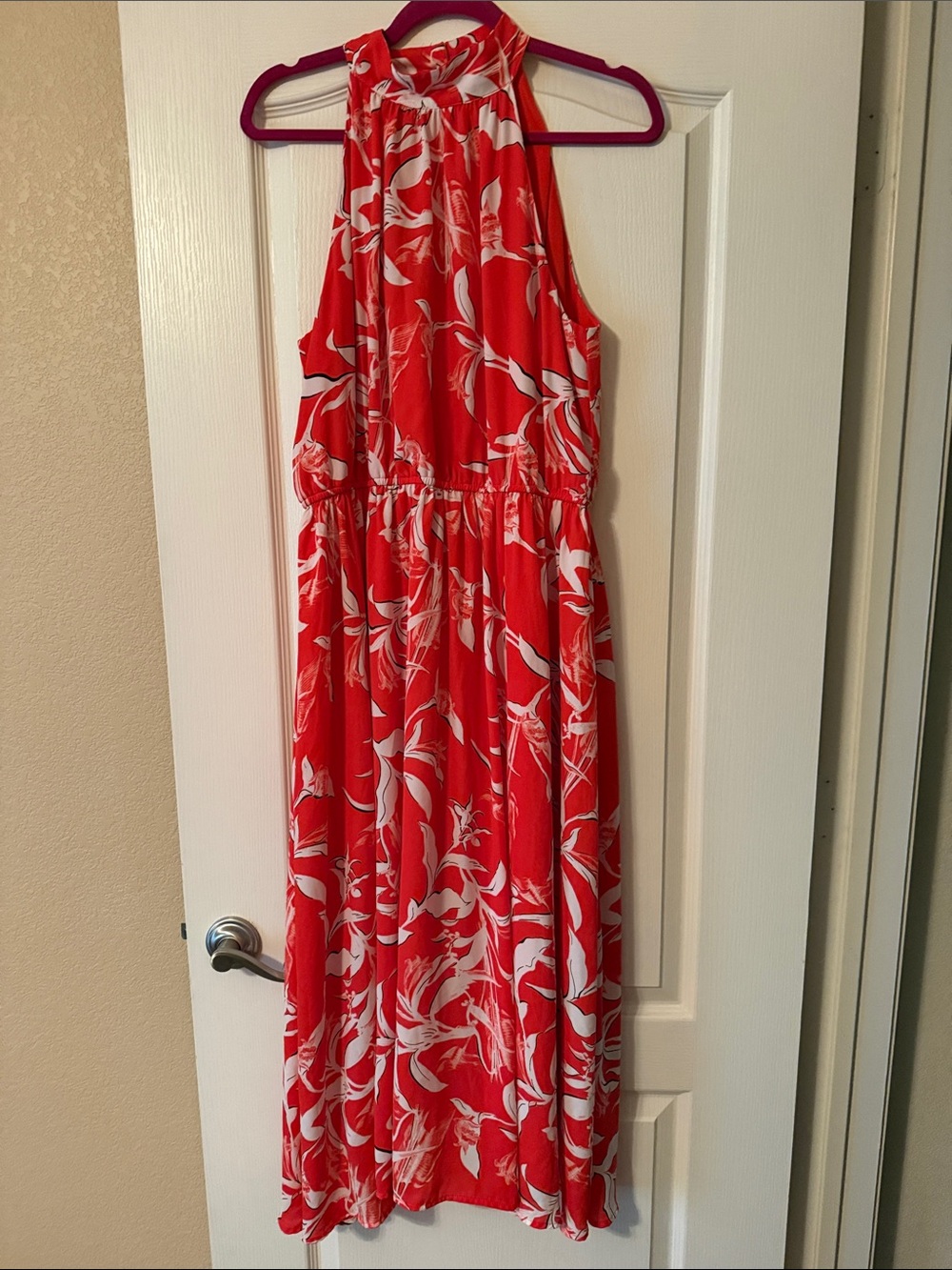 Worthington Red (Coral Red) and White Floral Halter Maxi Dress